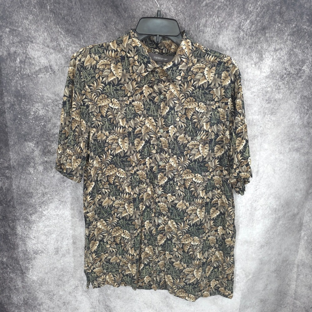 Croft & Barrow Hawaiian Shirt Men Large Button Up Floral Tropical Vacation Rayon